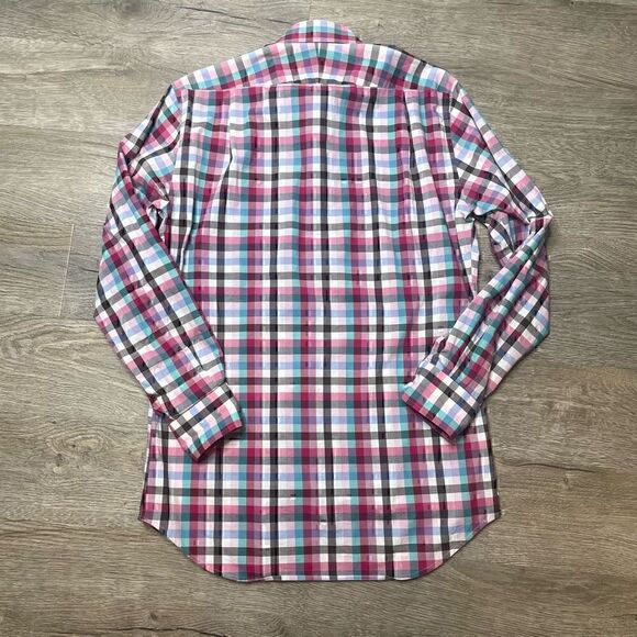 Peter Millar Long Sleeve Shirt Mens Medium Blue Pink Plaid 100% Cotton - Picture 6 of 8